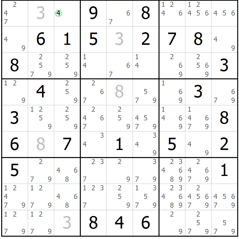 Position des candidats pour la solution de la Gr 71 page 74 du magazine de sudoku Virtuose n° 121