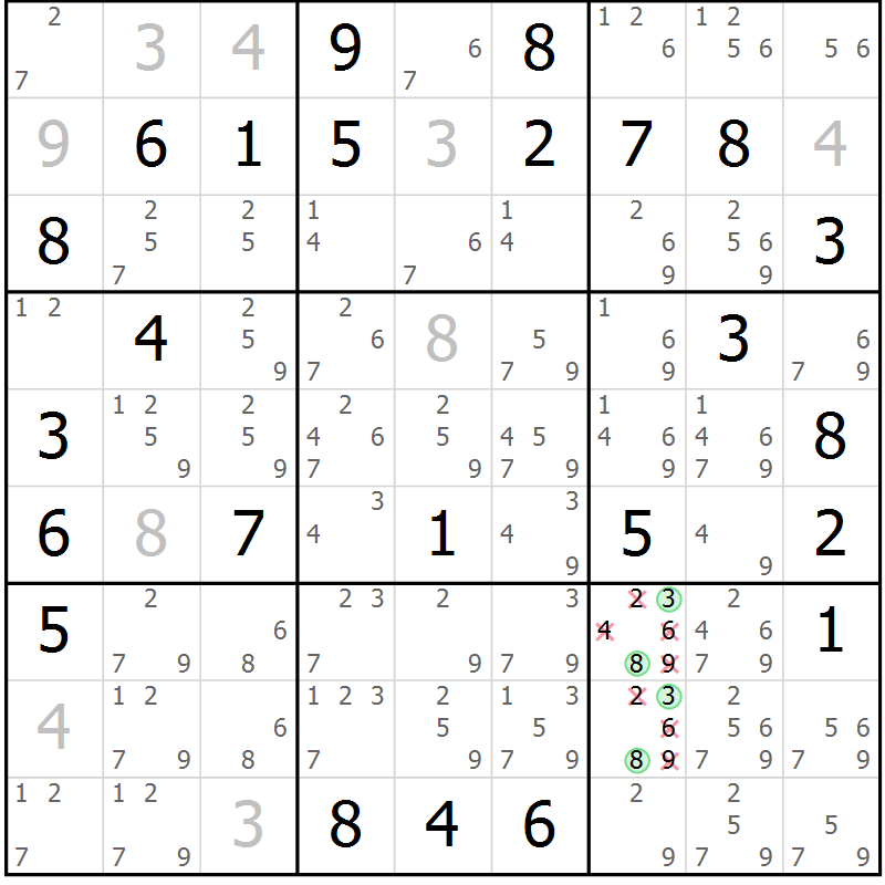 Position des candidats pour la solution de la Gr 71 page 74 du magazine de sudoku Virtuose n° 121