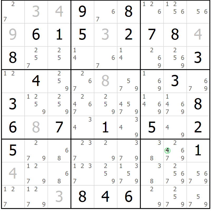 Position des candidats pour la solution de la Gr 71 page 74 du magazine de sudoku Virtuose n° 121