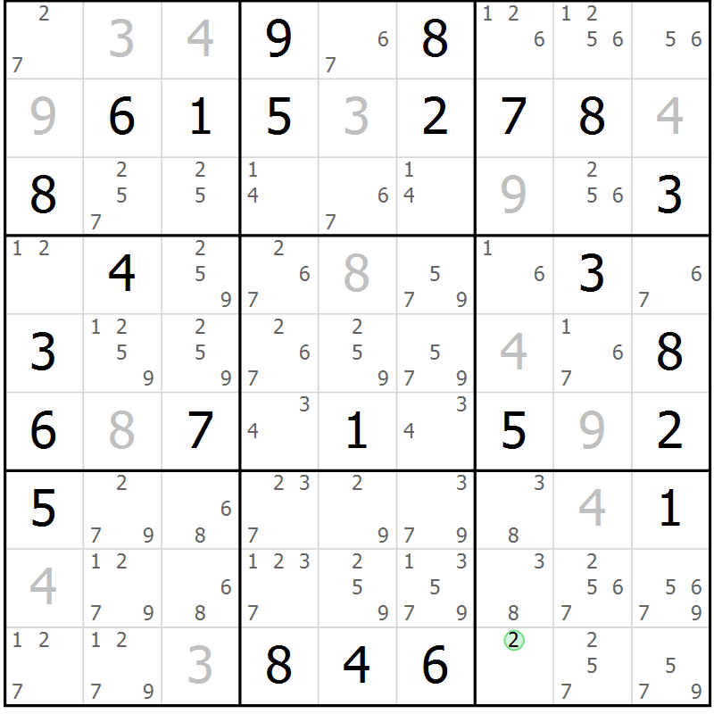 Position des candidats pour la solution de la Gr 71 page 74 du magazine de sudoku Virtuose n° 121