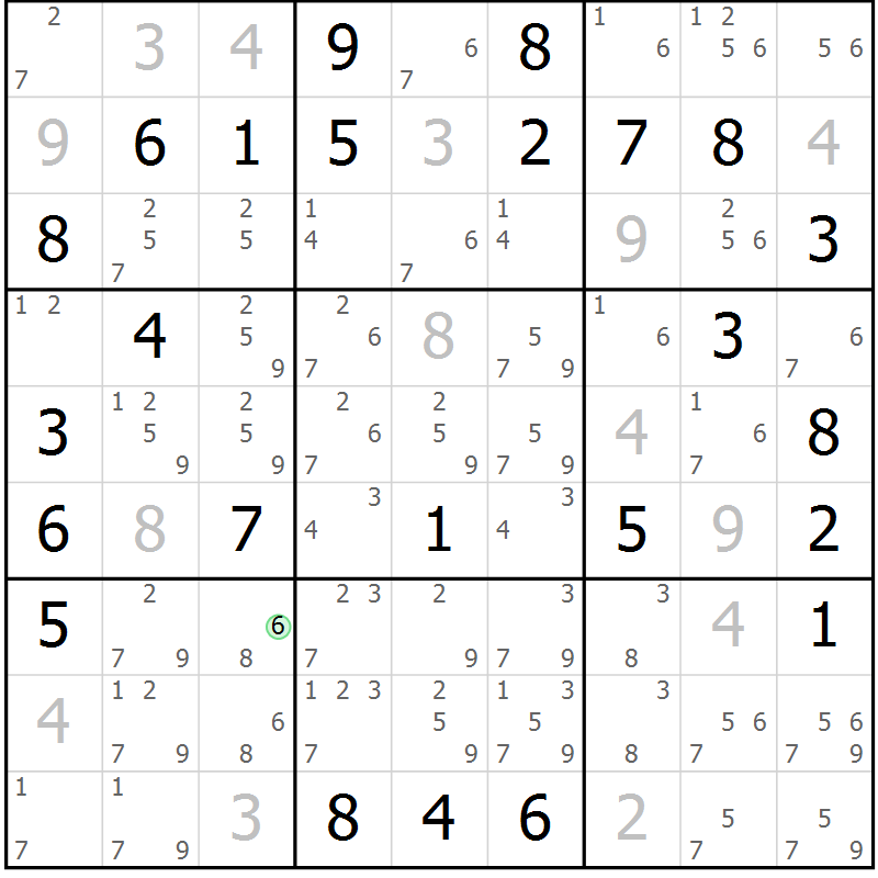 Position des candidats pour la solution de la Gr 71 page 74 du magazine de sudoku Virtuose n° 121