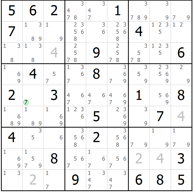 Position des candidats pour la solution de la Gr 72 page 75 du magazine de sudoku Virtuose n° 121