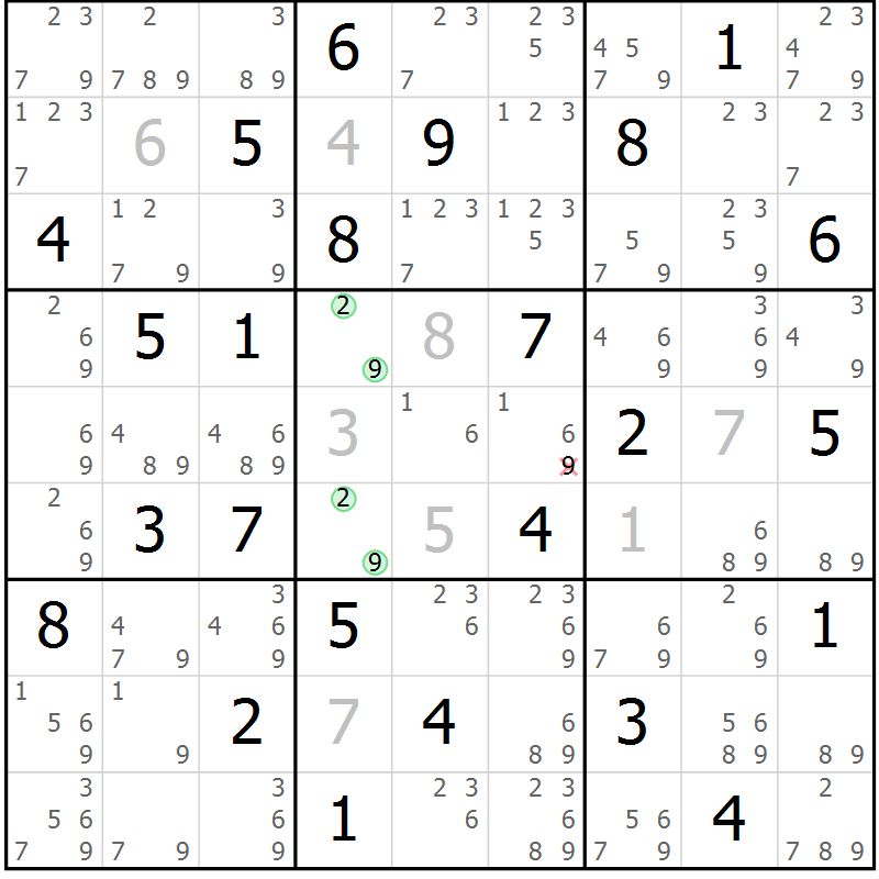 Position des candidats pour la solution de la Gr 73 page 76 du magazine de sudoku Virtuose n° 121