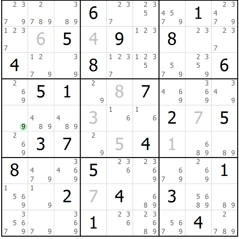 Position des candidats pour la solution de la Gr 73 page 76 du magazine de sudoku Virtuose n° 121