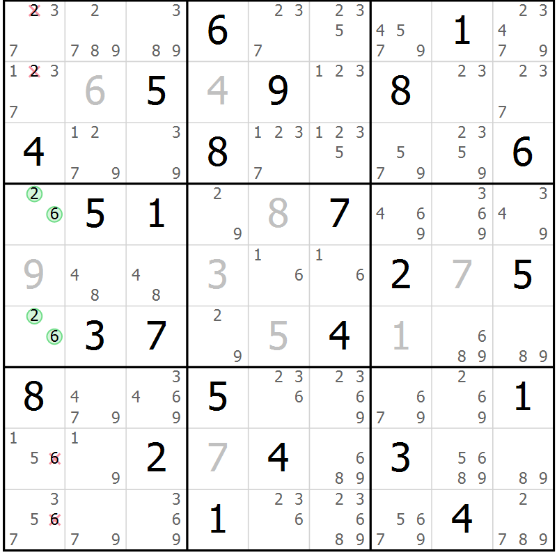 Position des candidats pour la solution de la Gr 73 page 76 du magazine de sudoku Virtuose n° 121