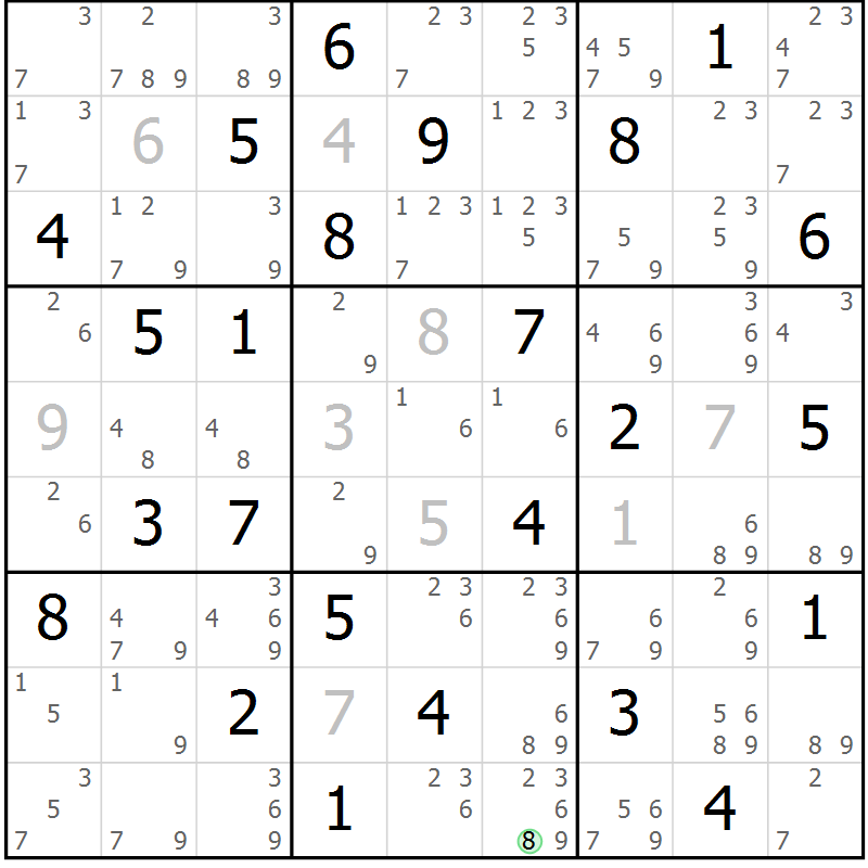 Position des candidats pour la solution de la Gr 73 page 76 du magazine de sudoku Virtuose n° 121