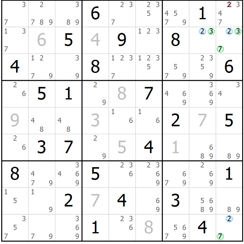 Position des candidats pour la solution de la Gr 73 page 76 du magazine de sudoku Virtuose n° 121