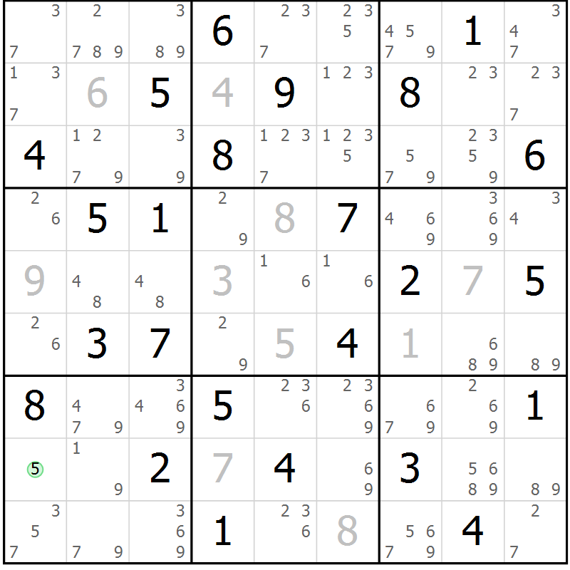 Position des candidats pour la solution de la Gr 73 page 76 du magazine de sudoku Virtuose n° 121