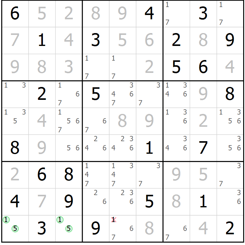 Position des candidats pour la solution de la Gr 74 page 77 du magazine de sudoku Virtuose n° 121