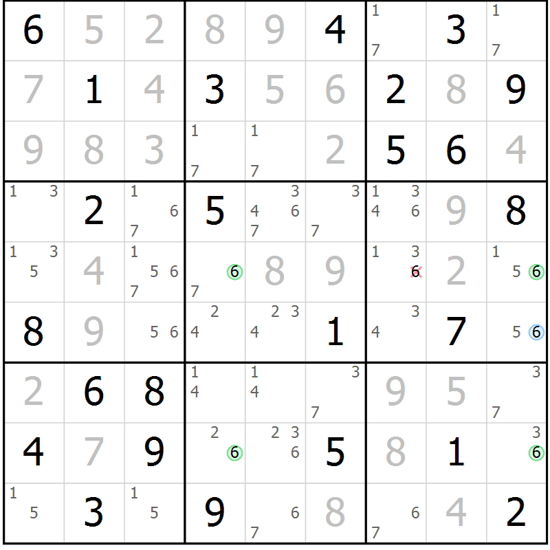 Position des candidats pour la solution de la Gr 74 page 77 du magazine de sudoku Virtuose n° 121