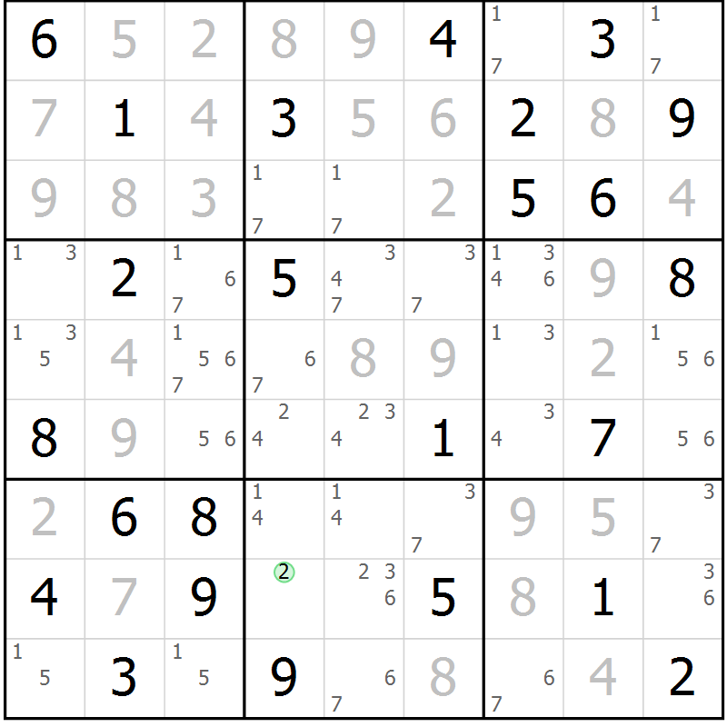 Position des candidats pour la solution de la Gr 74 page 77 du magazine de sudoku Virtuose n° 121