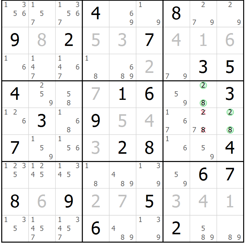 Position des candidats pour la solution de la Gr 75 page 78 du magazine de sudoku Virtuose n° 121