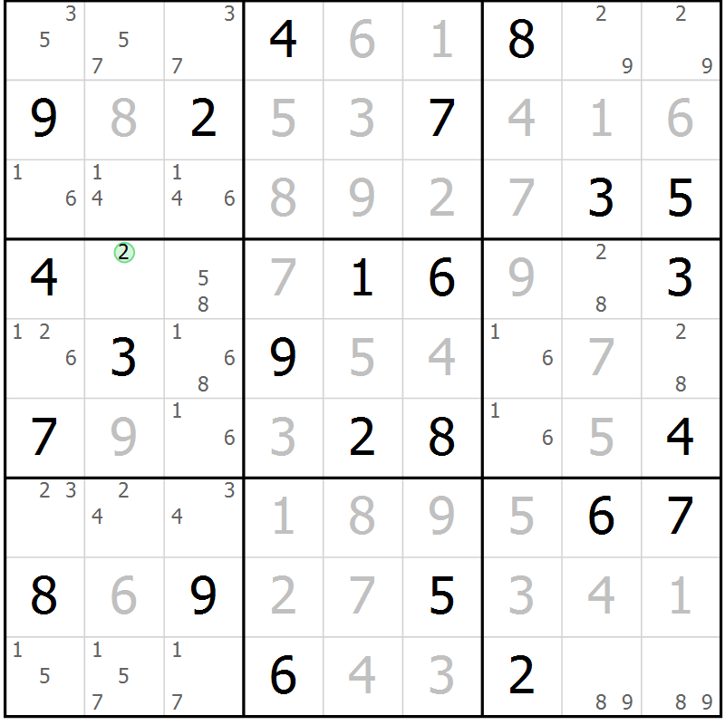 Position des candidats pour la solution de la Gr 75 page 78 du magazine de sudoku Virtuose n° 121
