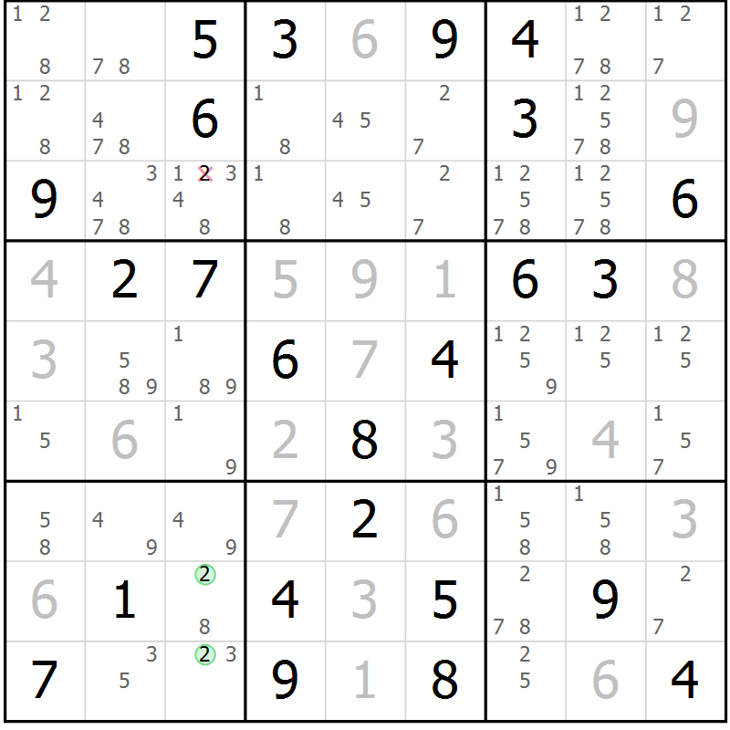 Position des candidats pour la solution de la Gr 76 page 79 du magazine de sudoku Virtuose n° 121