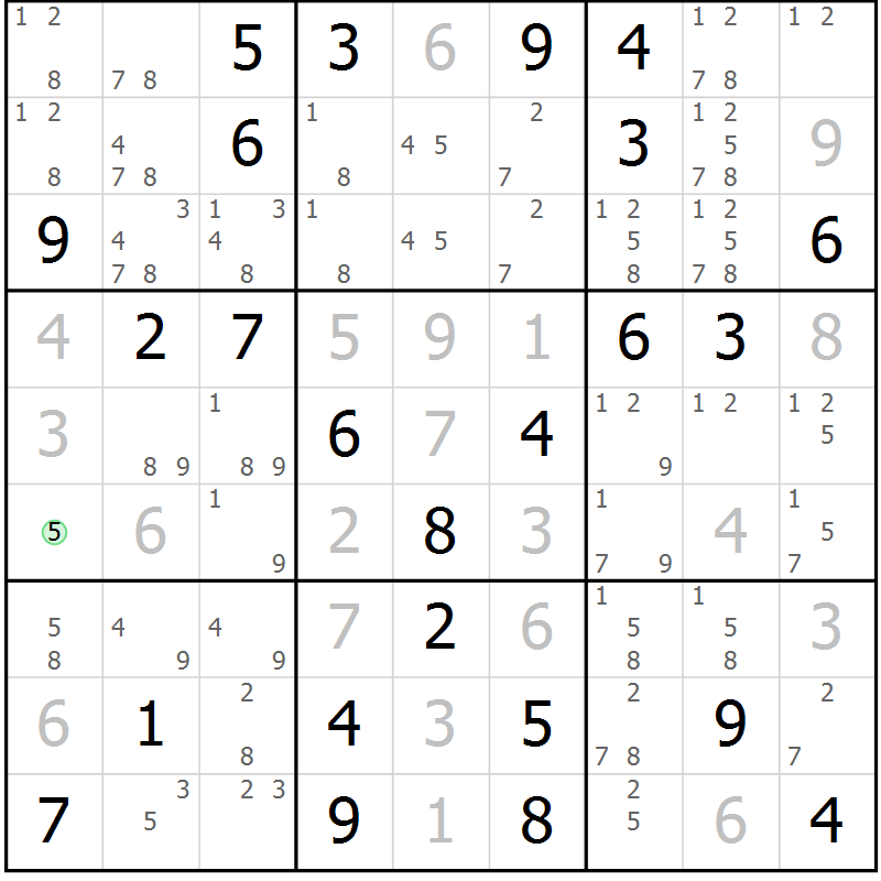Position des candidats pour la solution de la Gr 76 page 79 du magazine de sudoku Virtuose n° 121