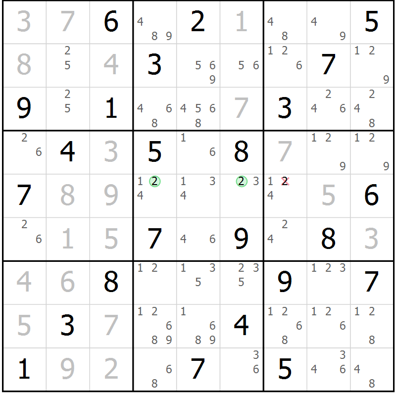 Position des candidats pour la solution de la Gr 77 page 80 du magazine de sudoku Virtuose n° 121