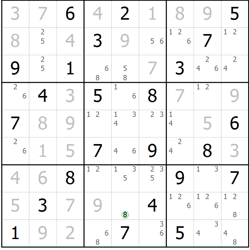 Position des candidats pour la solution de la Gr 77 page 80 du magazine de sudoku Virtuose n° 121