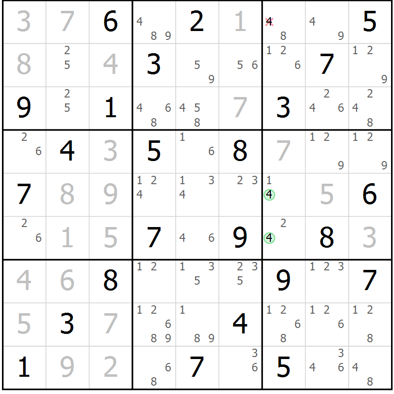 Position des candidats pour la solution de la Gr 77 page 80 du magazine de sudoku Virtuose n° 121