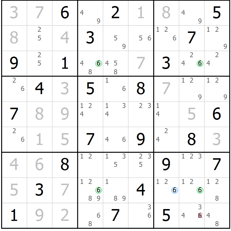 Position des candidats pour la solution de la Gr 77 page 80 du magazine de sudoku Virtuose n° 121