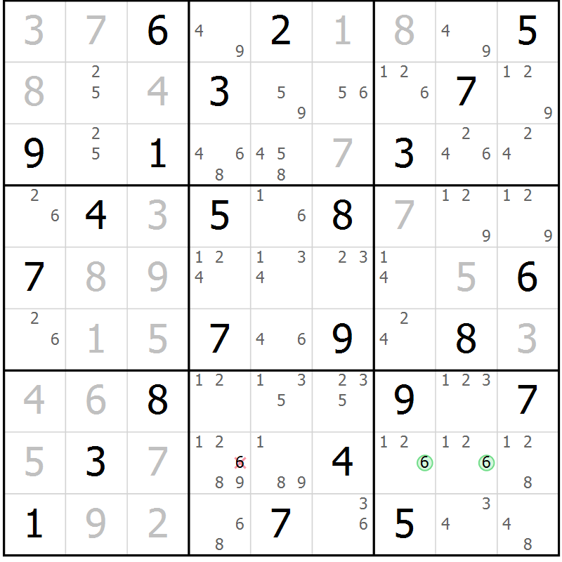 Position des candidats pour la solution de la Gr 77 page 80 du magazine de sudoku Virtuose n° 121
