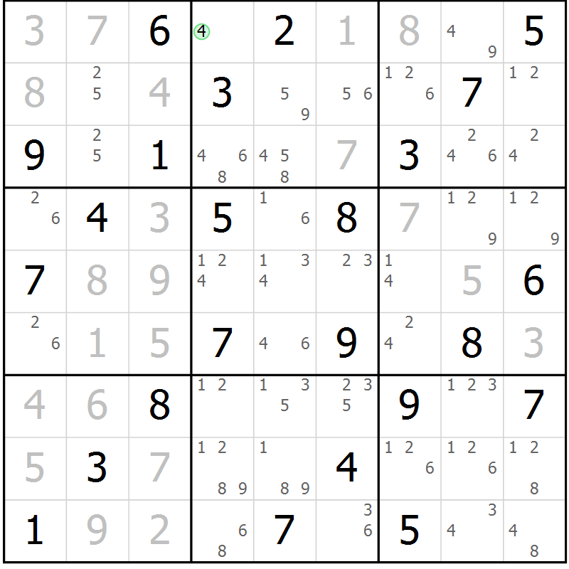 Position des candidats pour la solution de la Gr 77 page 80 du magazine de sudoku Virtuose n° 121