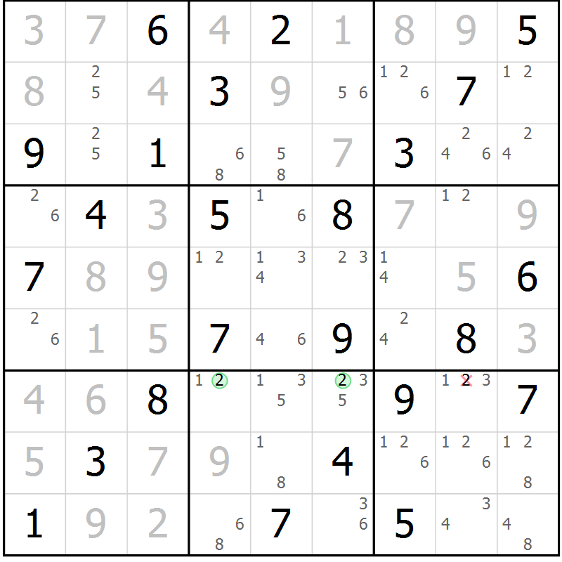 Position des candidats pour la solution de la Gr 77 page 80 du magazine de sudoku Virtuose n° 121