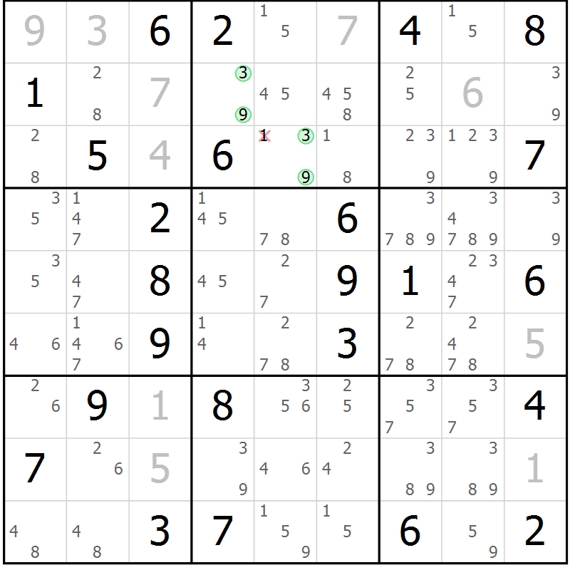 Position des candidats pour la solution de la Gr 78 page 81 du magazine de sudoku Virtuose n° 121