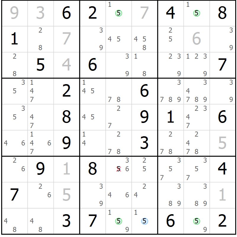 Position des candidats pour la solution de la Gr 78 page 81 du magazine de sudoku Virtuose n° 121