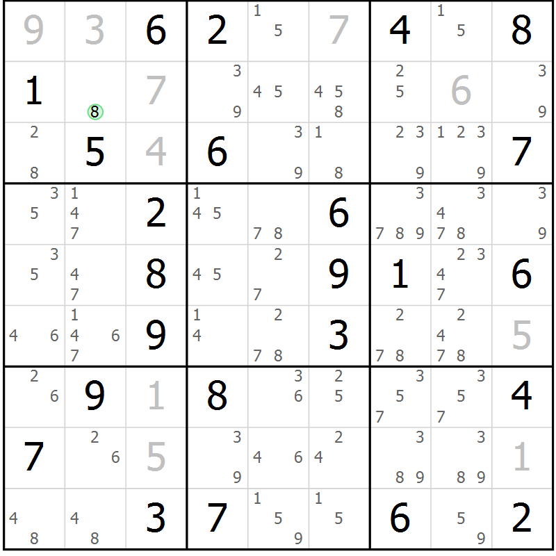 Position des candidats pour la solution de la Gr 78 page 81 du magazine de sudoku Virtuose n° 121