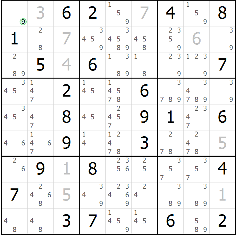 Position des candidats pour la solution de la Gr 78 page 81 du magazine de sudoku Virtuose n° 121