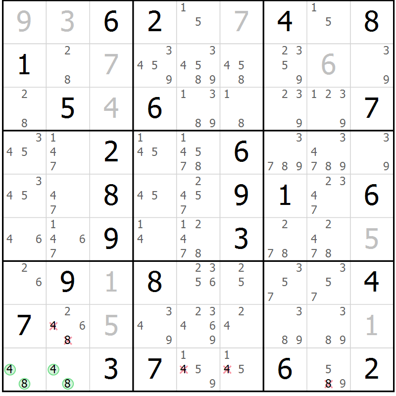 Position des candidats pour la solution de la Gr 78 page 81 du magazine de sudoku Virtuose n° 121
