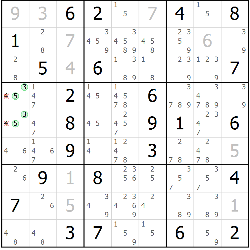 Position des candidats pour la solution de la Gr 78 page 81 du magazine de sudoku Virtuose n° 121