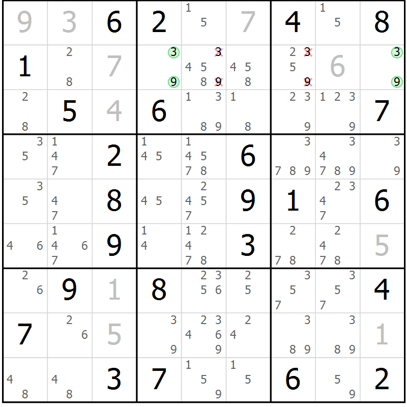 Position des candidats pour la solution de la Gr 78 page 81 du magazine de sudoku Virtuose n° 121