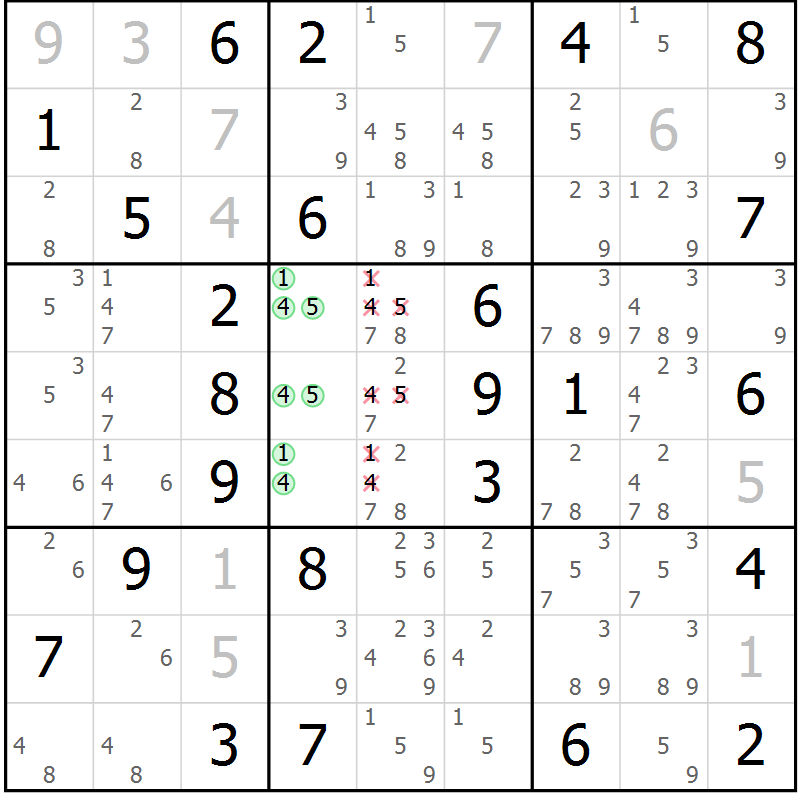 Position des candidats pour la solution de la Gr 78 page 81 du magazine de sudoku Virtuose n° 121