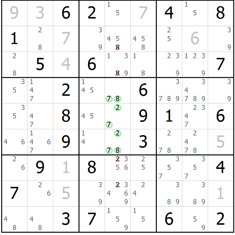 Position des candidats pour la solution de la Gr 78 page 81 du magazine de sudoku Virtuose n° 121