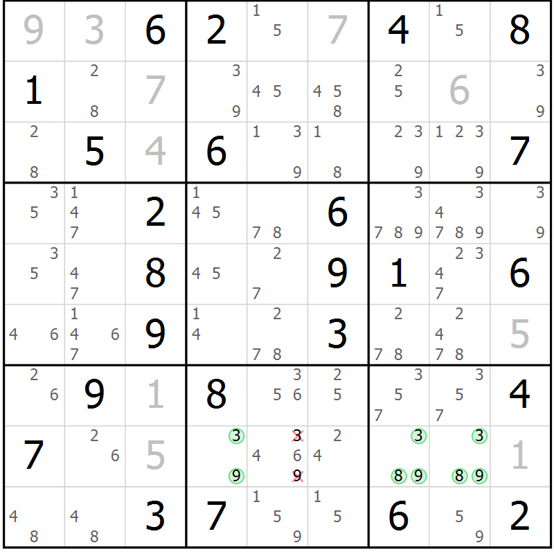 Position des candidats pour la solution de la Gr 78 page 81 du magazine de sudoku Virtuose n° 121