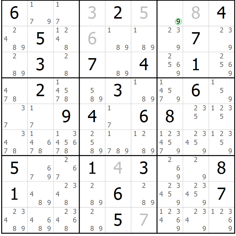 Position des candidats pour la solution de la Gr 79 page 82 du magazine de sudoku Virtuose n° 121