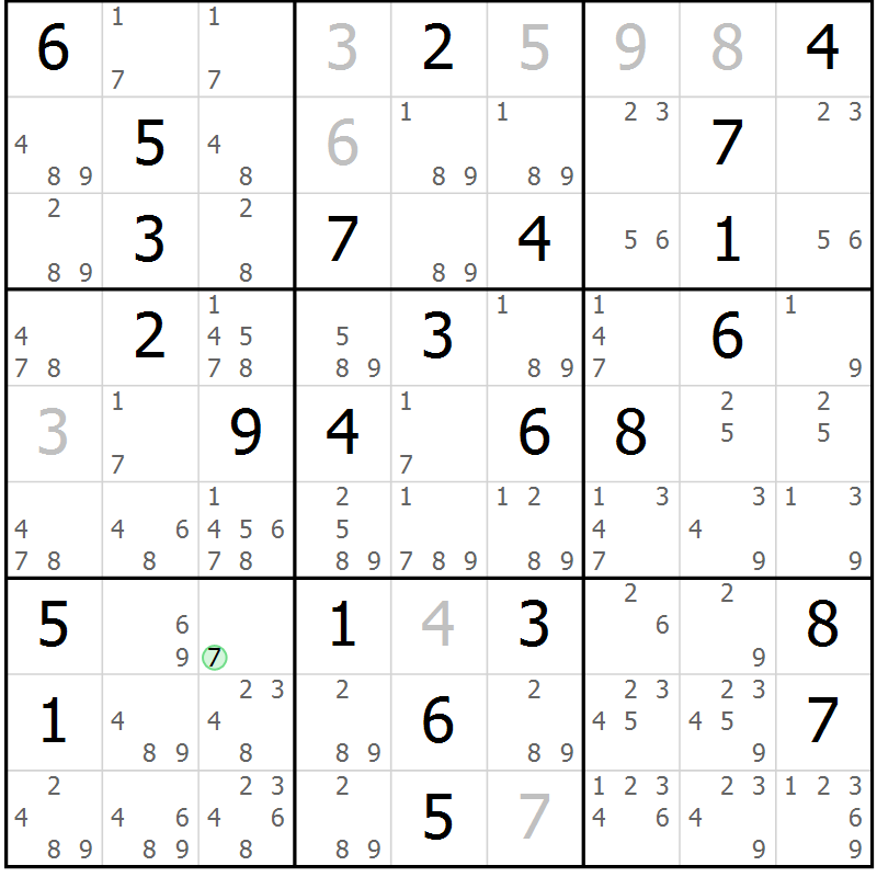 Position des candidats pour la solution de la Gr 79 page 82 du magazine de sudoku Virtuose n° 121