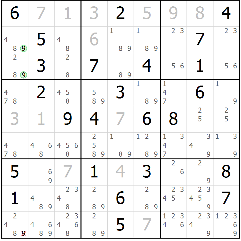 Position des candidats pour la solution de la Gr 79 page 82 du magazine de sudoku Virtuose n° 121