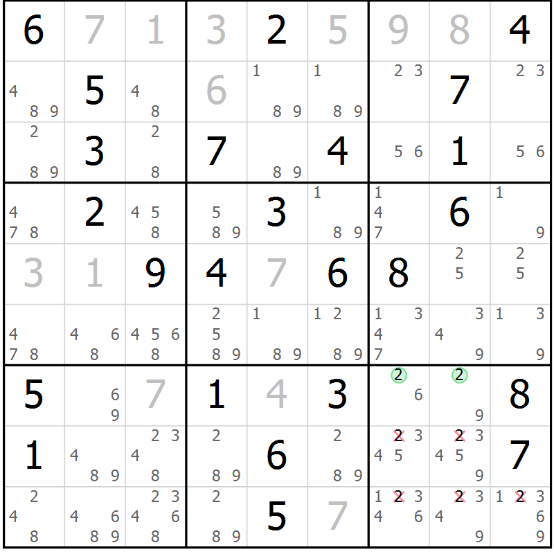 Position des candidats pour la solution de la Gr 79 page 82 du magazine de sudoku Virtuose n° 121