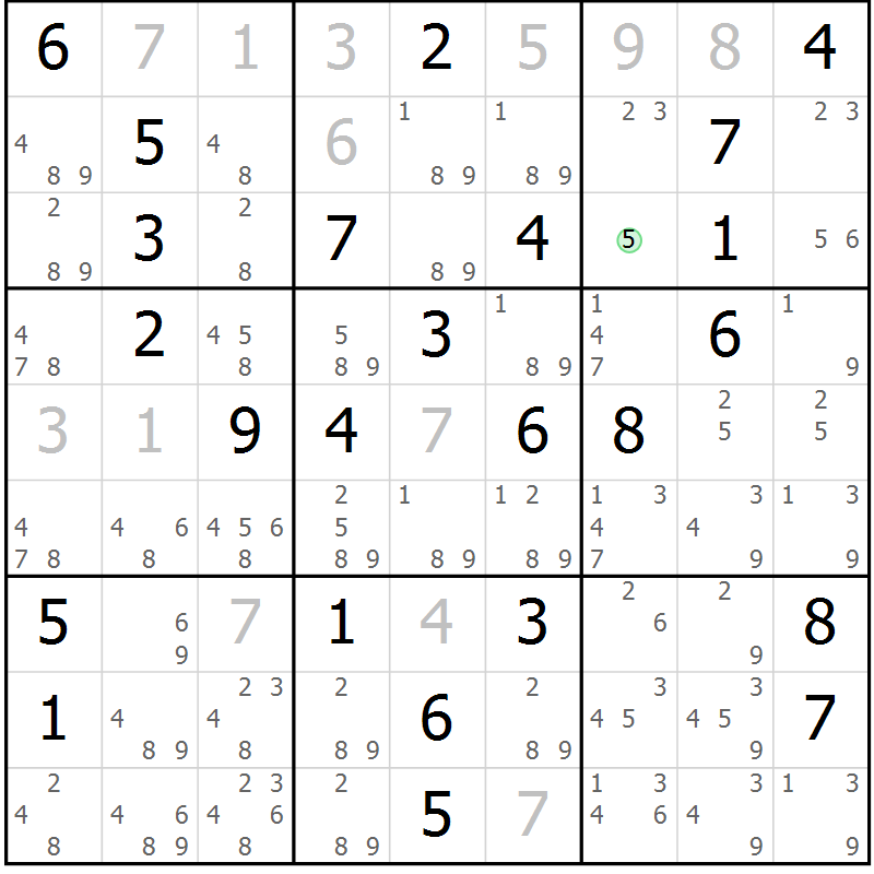Position des candidats pour la solution de la Gr 79 page 82 du magazine de sudoku Virtuose n° 121