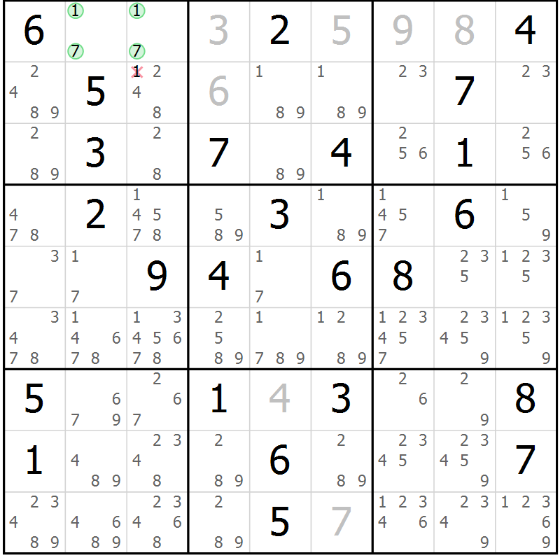 Position des candidats pour la solution de la Gr 79 page 82 du magazine de sudoku Virtuose n° 121