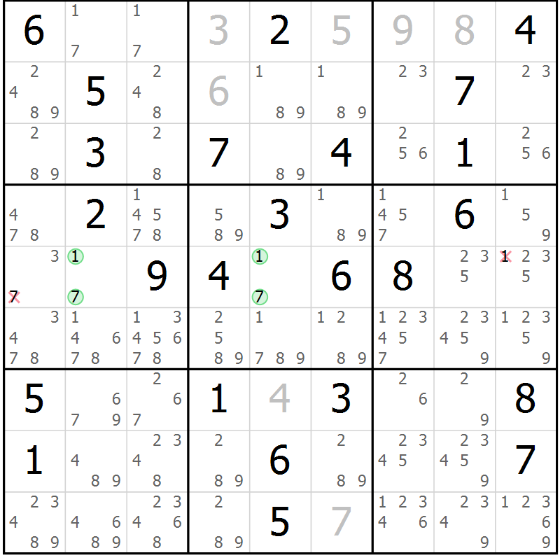 Position des candidats pour la solution de la Gr 79 page 82 du magazine de sudoku Virtuose n° 121