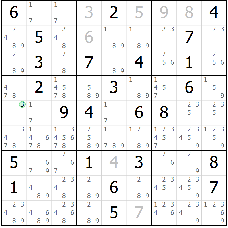 Position des candidats pour la solution de la Gr 79 page 82 du magazine de sudoku Virtuose n° 121