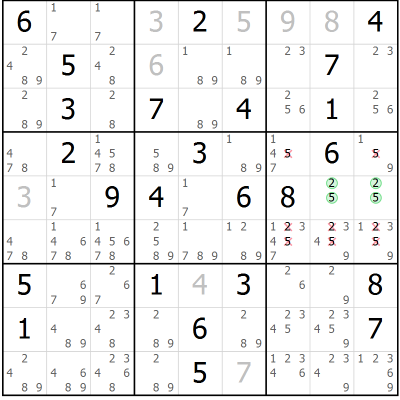 Position des candidats pour la solution de la Gr 79 page 82 du magazine de sudoku Virtuose n° 121