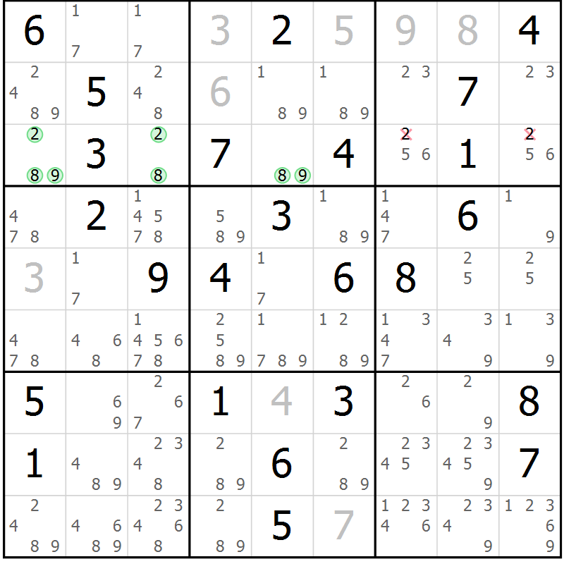Position des candidats pour la solution de la Gr 79 page 82 du magazine de sudoku Virtuose n° 121