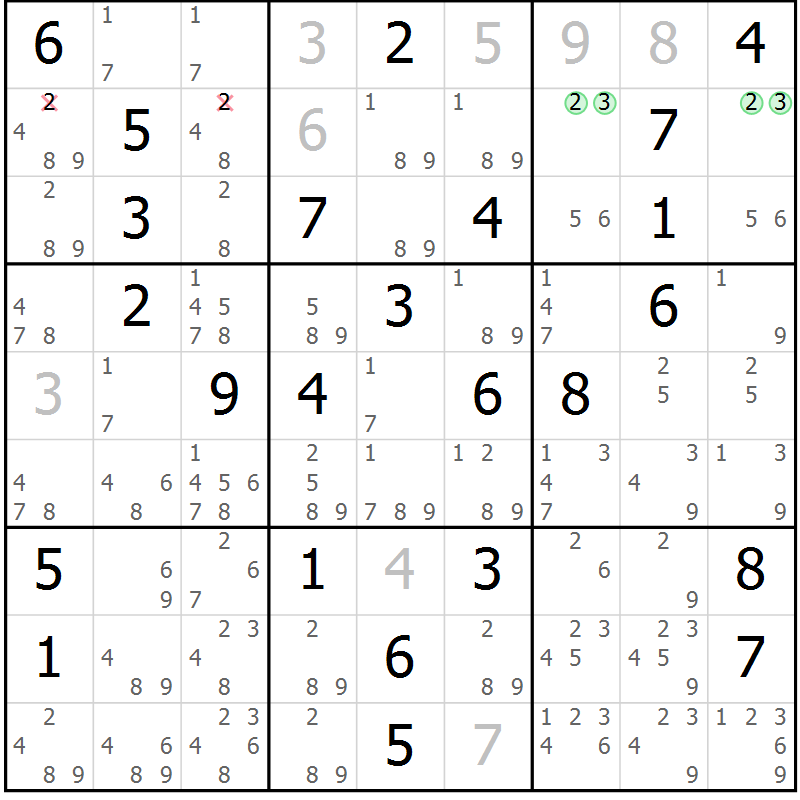 Position des candidats pour la solution de la Gr 79 page 82 du magazine de sudoku Virtuose n° 121