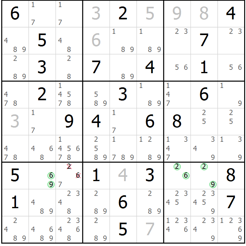 Position des candidats pour la solution de la Gr 79 page 82 du magazine de sudoku Virtuose n° 121