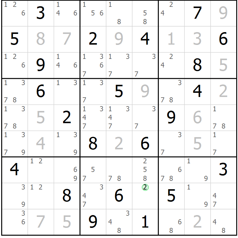 Position des candidats pour la solution de la Gr 8 page 11 du magazine de sudoku Virtuose n° 121