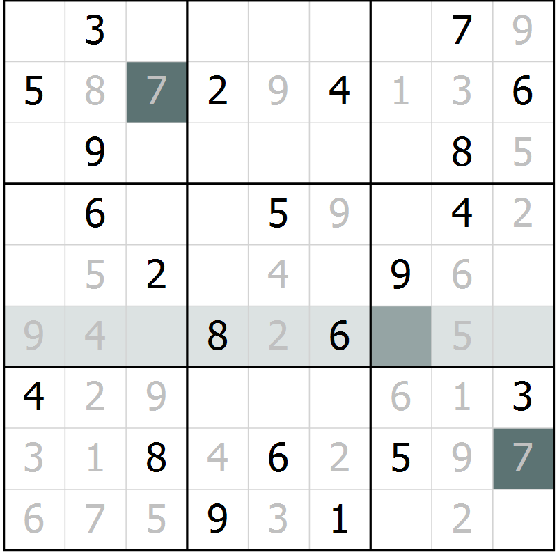 Position des candidats pour la solution de la Gr 8 page 11 du magazine de sudoku Virtuose n° 121